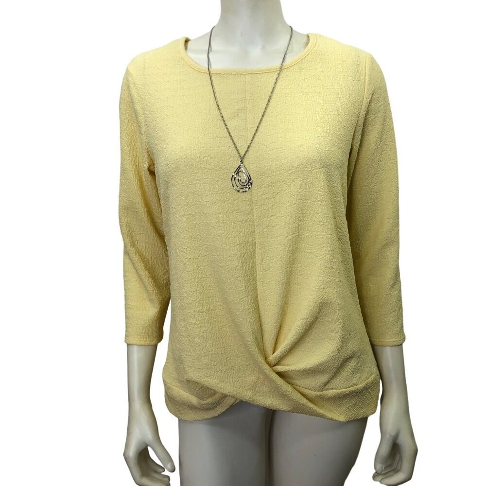 I.N. STUDIO 3/4 SLEEVE W/SILVERTONE NECKLACE top‎ LG NWT